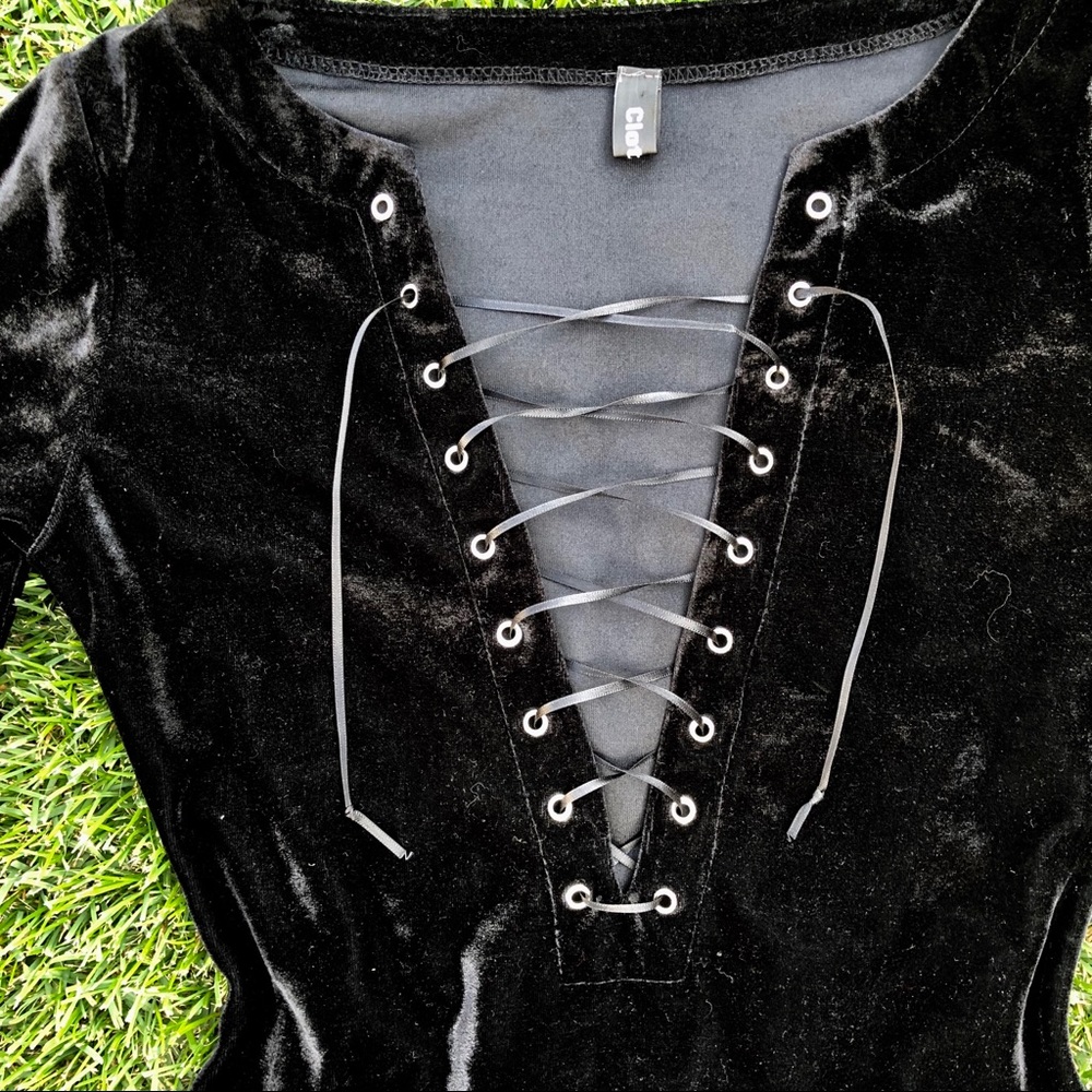 Black Velvet lace up mini dress - Picture 7 of 8